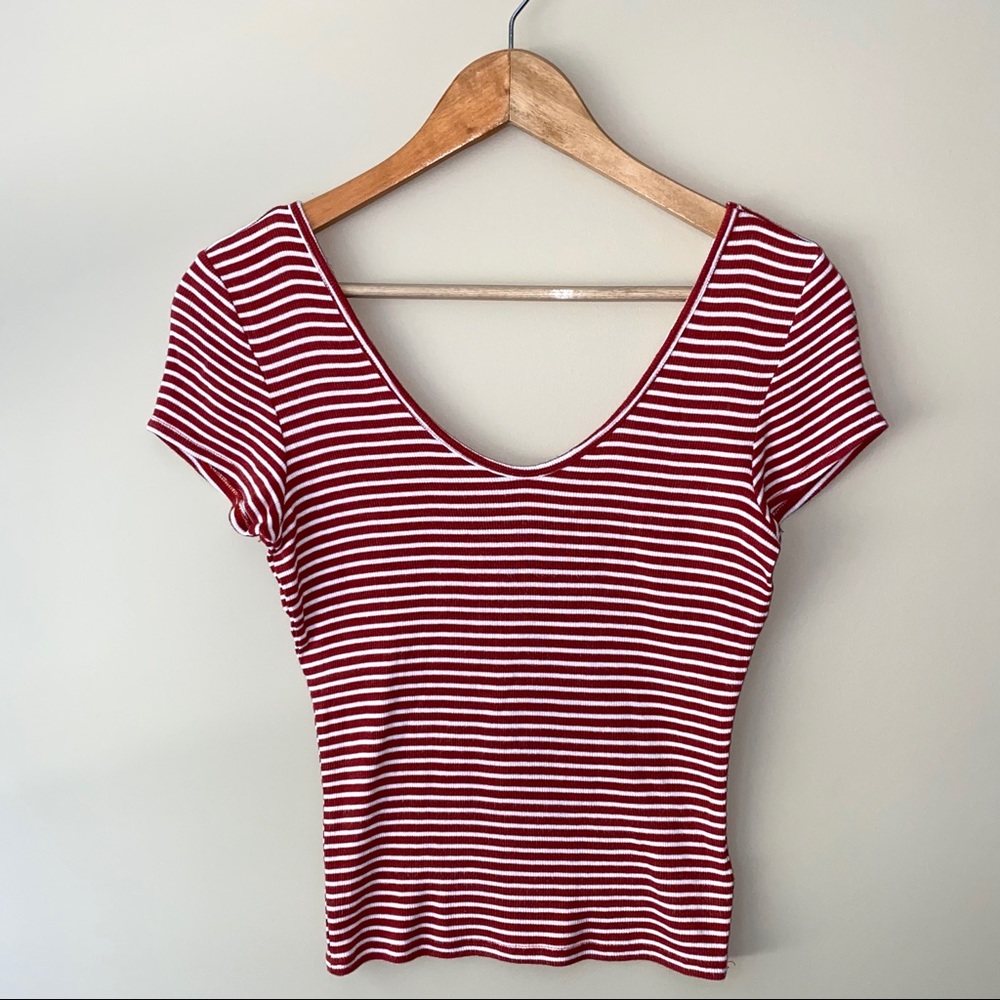 EXPRESS red & white striped crop top